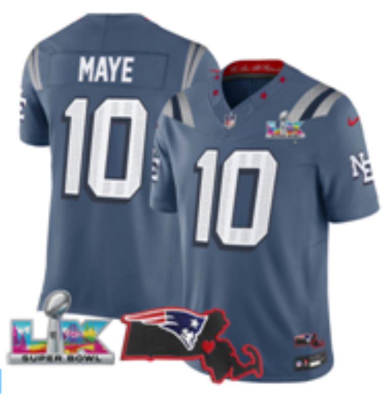 Men 2026 New England Patriots #10 Maye Blue Super Bowl Nike Limited NFL Jersey style 03